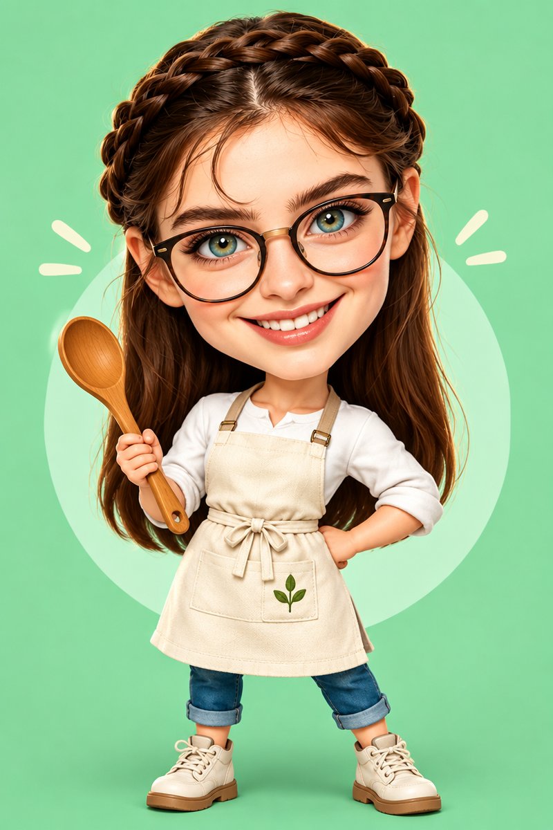 Big-head caricature example: stylized 3D cartoon character with oversized head and personality props