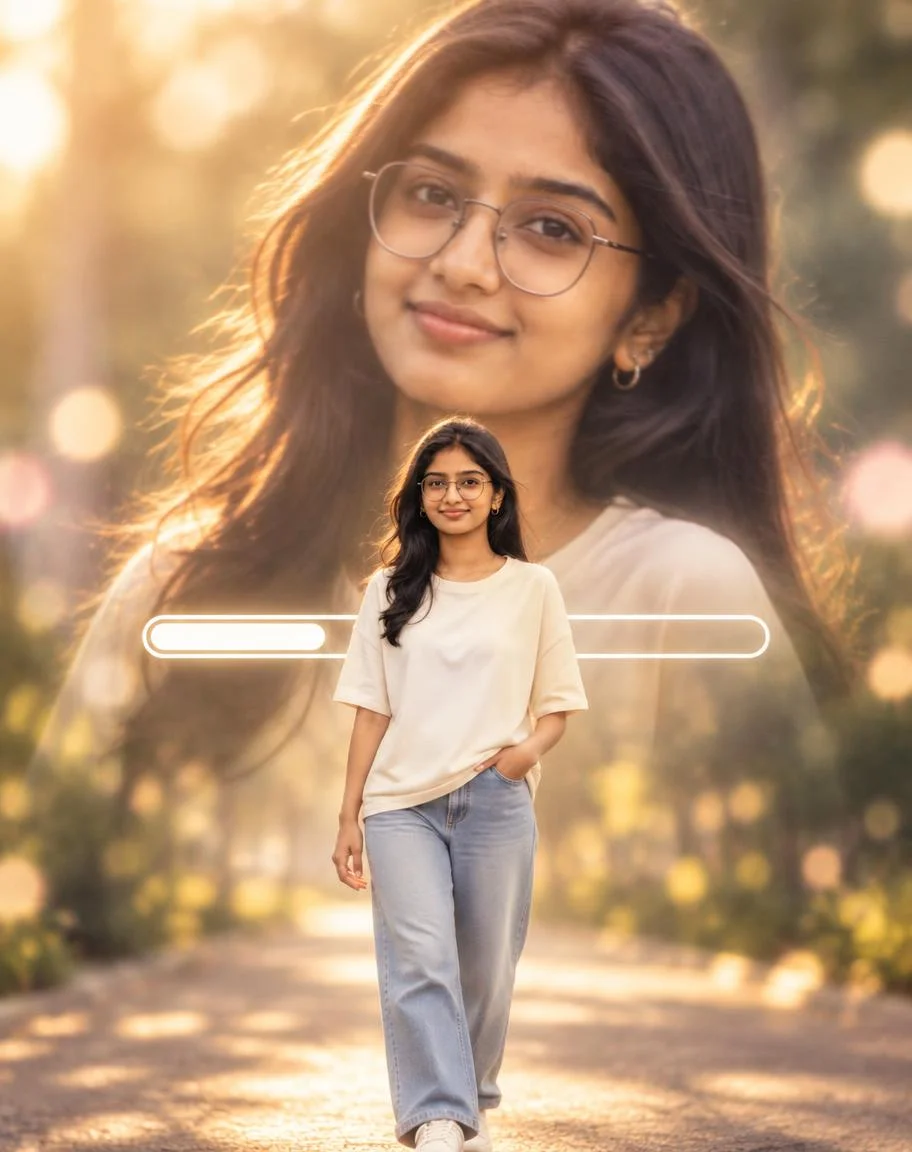 Prompt seen photo example: viral Nashe Si Chadh Gayi CapCut template style with background portrait, foreground figure, and progress bar