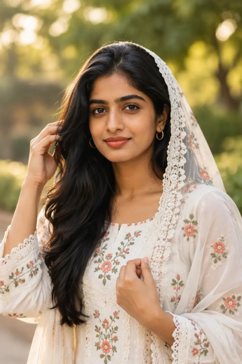 White Embroidered Traditional Portrait
